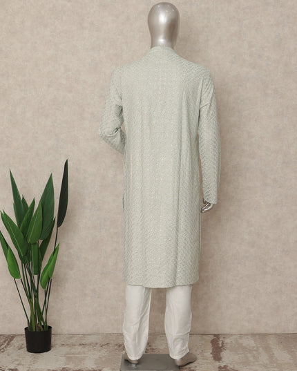 Pastel Mint Georgette Chikankari Kurta Set Men
