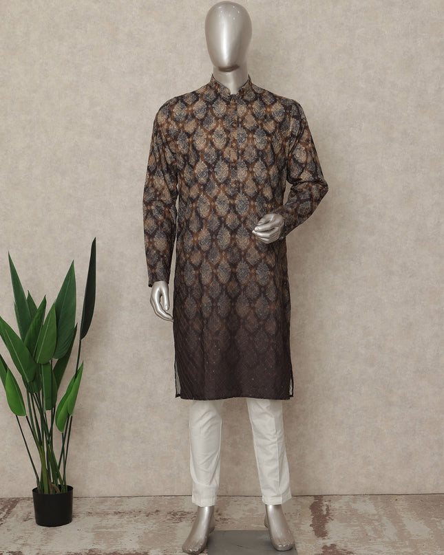 Brown Linen Men's Kurta Pajama - D29300