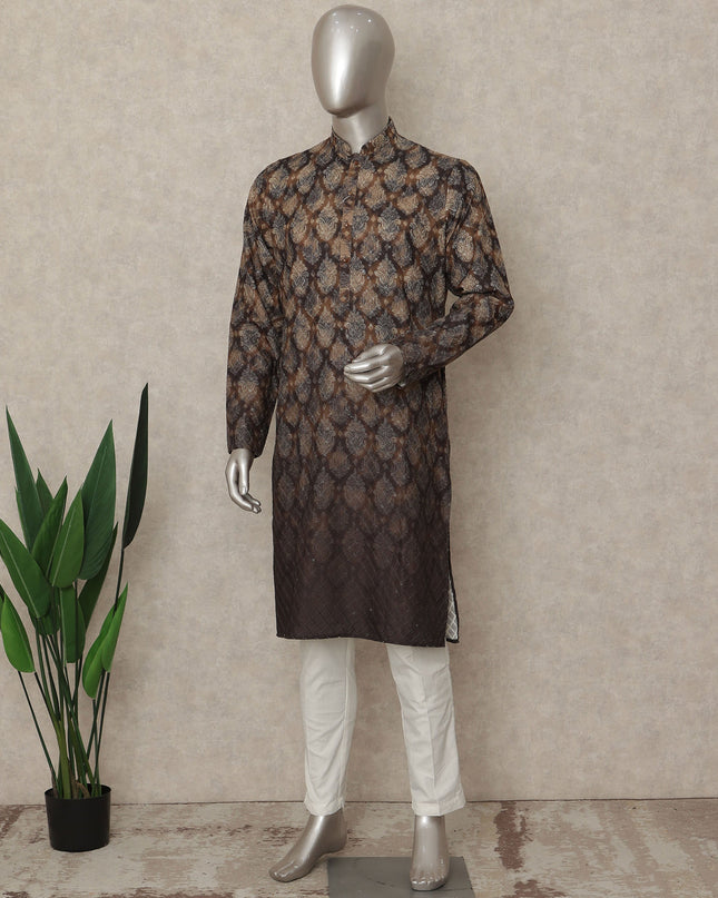Brown Linen Men's Kurta Pajama - D29300
