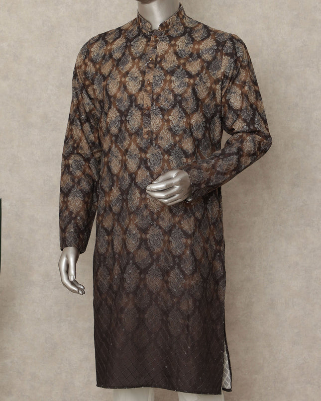 Brown Linen Men's Kurta Pajama - D29300