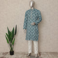 Teal Blue Leaf Print Cotton Kurta Pyjama Set