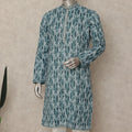 Teal Blue Leaf Print Cotton Kurta Pyjama Set
