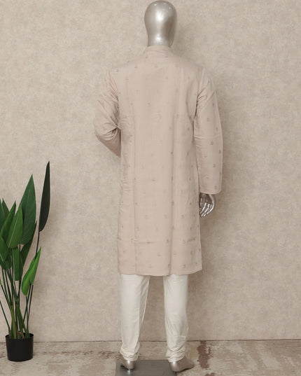 Ivory Beige Chikankari Kurta Pyjama Set for Men