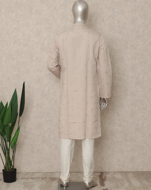 Ivory Beige Chikankari Kurta Pyjama Set for Men