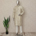 Beige Linen Men's Kurta Pajama - D29298