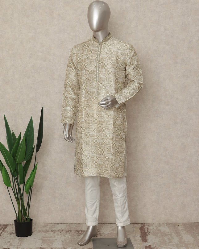 Beige Linen Men's Kurta Pajama - D29298