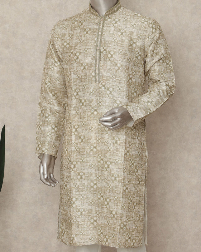 Beige Linen Men's Kurta Pajama - D29298