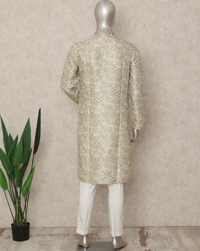 Beige Linen Men's Kurta Pajama - D29298