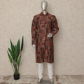 Rustic Brown Geometric Cotton Kurta Pyjama Set