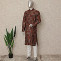 Rustic Brown Geometric Cotton Kurta Pyjama Set