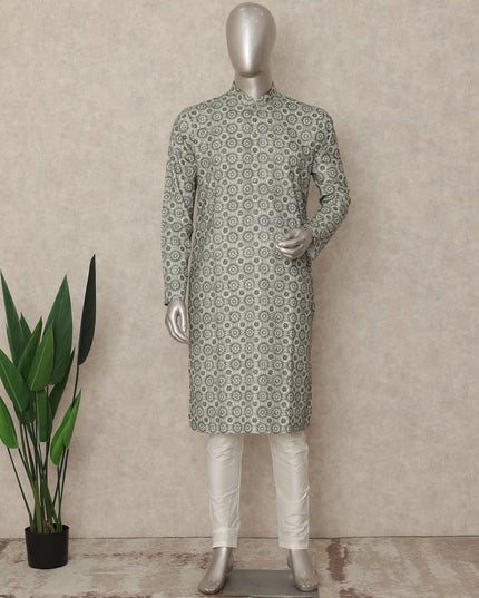 Sage Grey Geometric Cotton Kurta Pyjama Set