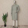 Sage Grey Geometric Cotton Kurta Pyjama Set