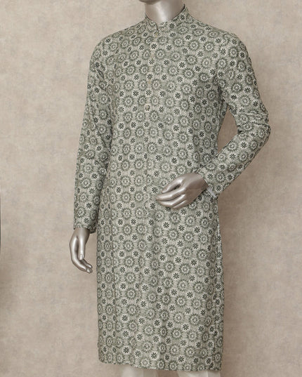 Sage Grey Geometric Cotton Kurta Pyjama Set