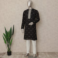 Black Embroidered Cotton Kurta Pyjama Set Men