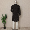 Black Embroidered Cotton Kurta Pyjama Set Men