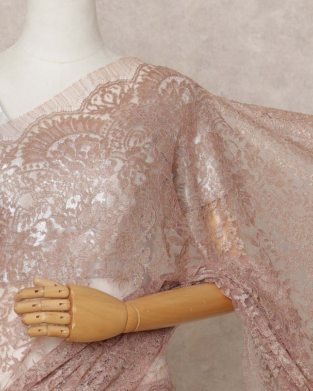 Rose Gold Premium French Metallic Chantilly Lace Saree, Width 110 Cms, Length 5.5 Mtrs, Imported from France-D25687 Regal Fabrics
