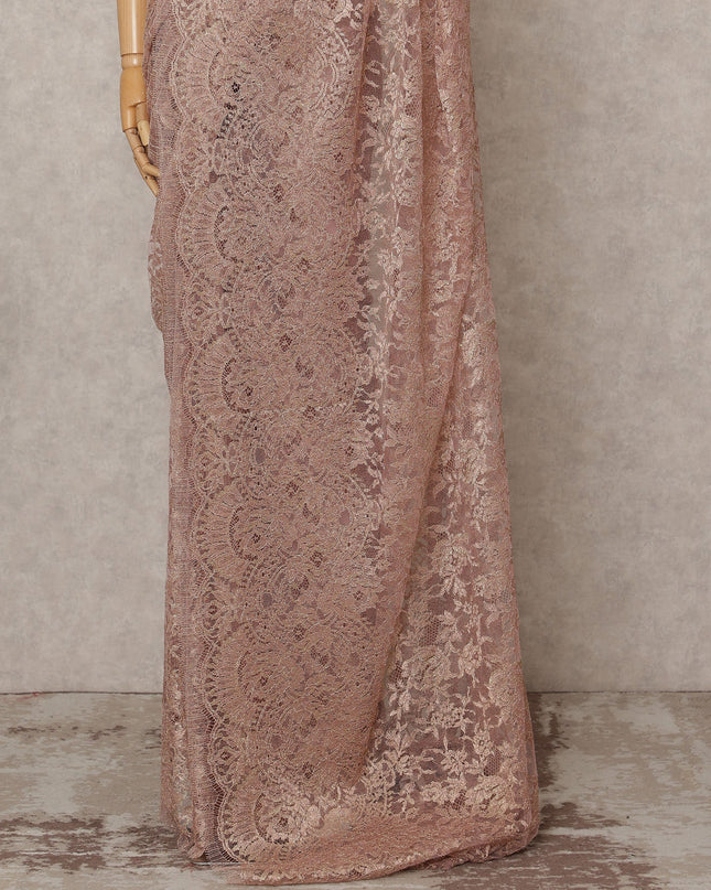 Rose Gold Premium French Metallic Chantilly Lace Saree, Width 110 Cms, Length 5.5 Mtrs, Imported from France-D25687 Regal Fabrics