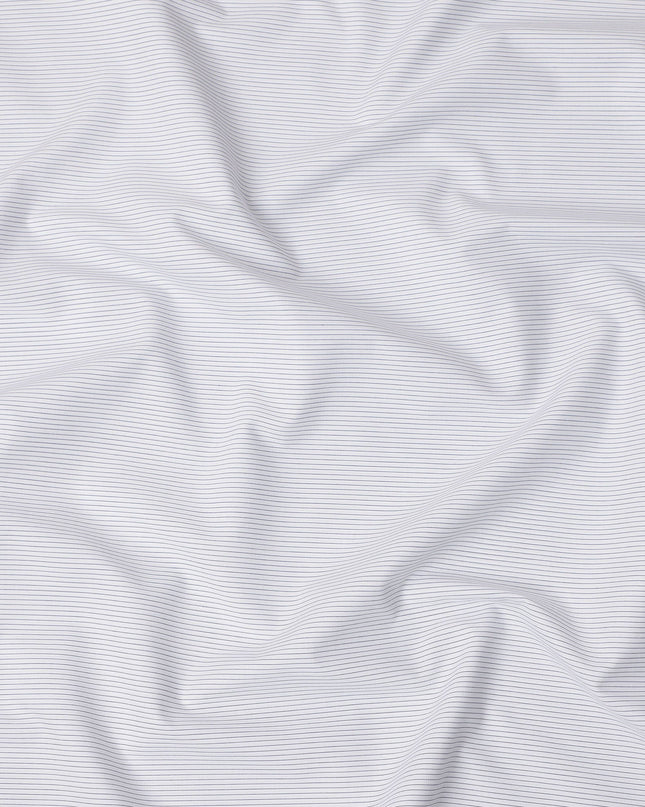White and Navy Fine Stripe Cotton Shirting Fabric, Width 150 Cms, Made in Japan-D26067