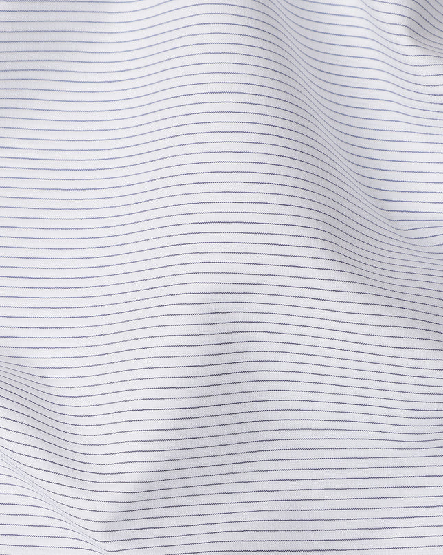 White and Navy Fine Stripe Cotton Shirting Fabric, Width 150 Cms, Made in Japan-D26067