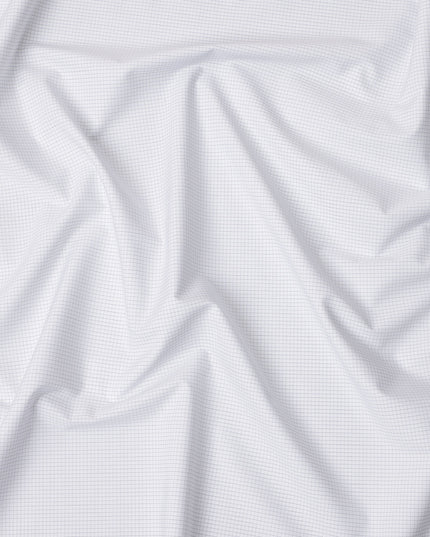 White and Blue Micro Check Cotton Shirting Fabric, Width 150 Cms, Made in Japan-D26058