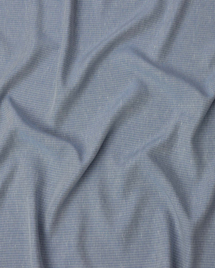Sky Blue White Checked Cotton Linen Shirting Fabric, Width 150 Cms, Made in Japan-D26061