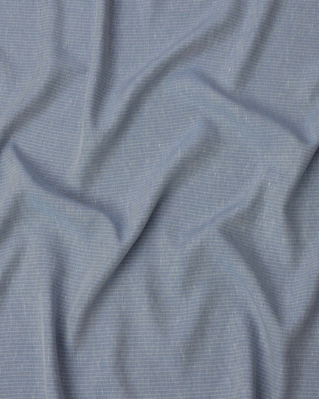 Sky Blue White Checked Cotton Linen Shirting Fabric, Width 150 Cms, Made in Japan-D26061