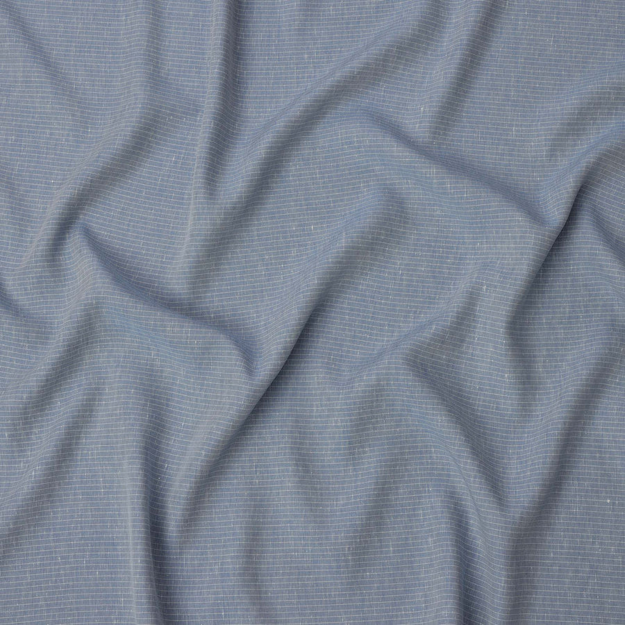 Sky Blue White Checked Cotton Linen Shirting Fabric, Width 150 Cms, Made in Japan-D26061