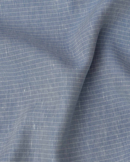 Sky Blue White Checked Cotton Linen Shirting Fabric, Width 150 Cms, Made in Japan-D26061