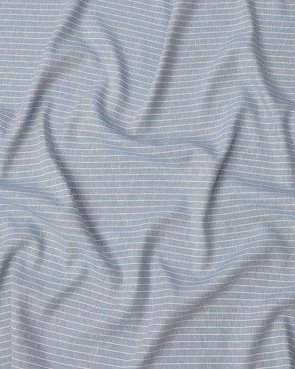 Sky Blue and White Horizontal Stripe Cotton Linen Shirting Fabric, Width 150 Cms, Made in Japan-D26065