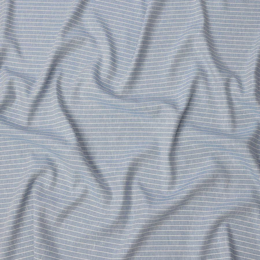 Sky Blue and White Horizontal Stripe Cotton Linen Shirting Fabric, Width 150 Cms, Made in Japan-D26065