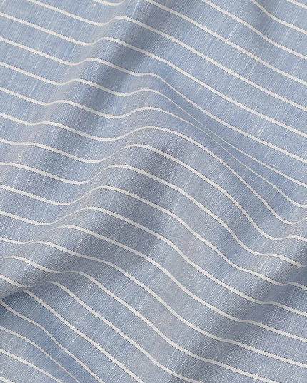 Sky Blue and White Horizontal Stripe Cotton Linen Shirting Fabric, Width 150 Cms, Made in Japan-D26065