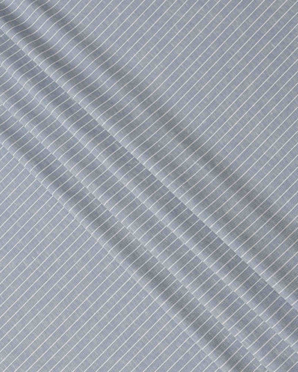 Sky Blue and White Horizontal Stripe Cotton Linen Shirting Fabric, Width 150 Cms, Made in Japan-D26065