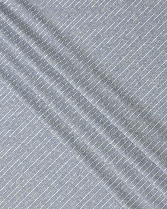 Sky Blue and White Horizontal Stripe Cotton Linen Shirting Fabric, Width 150 Cms, Made in Japan-D26065