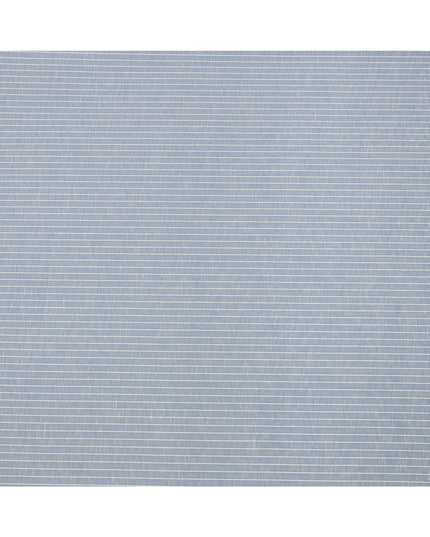 Sky Blue and White Horizontal Stripe Cotton Linen Shirting Fabric, Width 150 Cms, Made in Japan-D26065