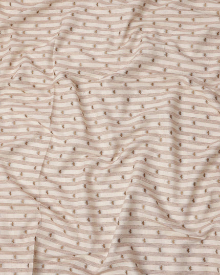 Beige Striped with Dot Motif Synthetic Cotton Fabric, 140 Cms, India-D25374