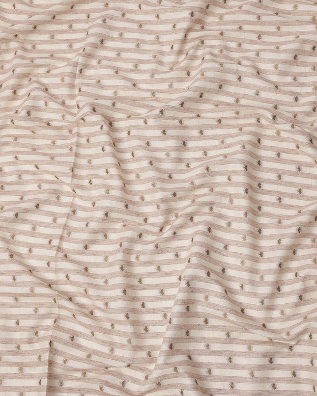 Beige Striped with Dot Motif Synthetic Cotton Fabric, 140 Cms, India-D25374