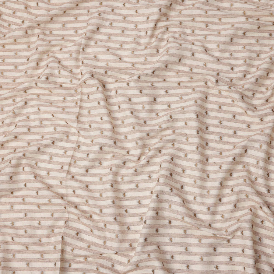 Beige Striped with Dot Motif Synthetic Cotton Fabric, 140 Cms, India-D25374