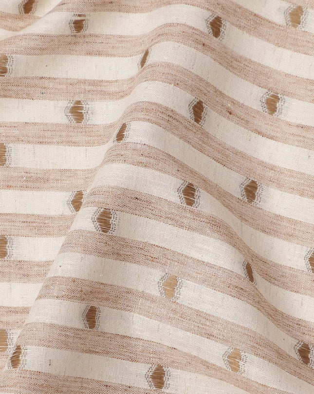 Beige Striped with Dot Motif Synthetic Cotton Fabric, 140 Cms, India-D25374