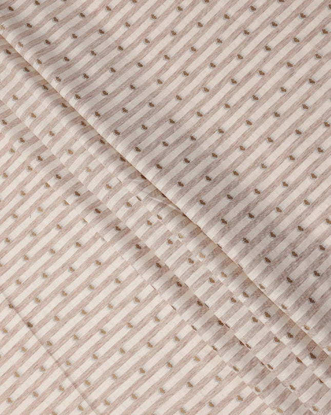 Beige Striped with Dot Motif Synthetic Cotton Fabric, 140 Cms, India-D25374
