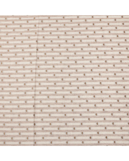 Beige Striped with Dot Motif Synthetic Cotton Fabric, 140 Cms, India-D25374