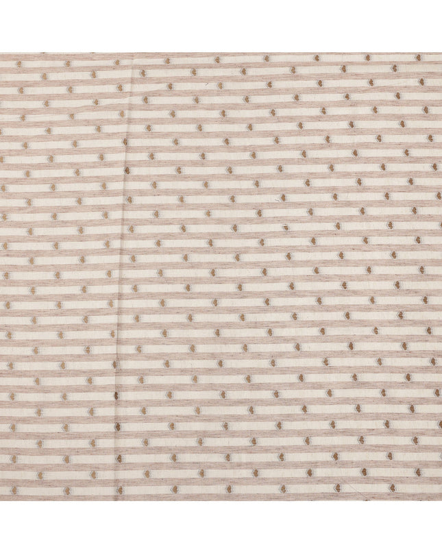 Beige Striped with Dot Motif Synthetic Cotton Fabric, 140 Cms, India-D25374