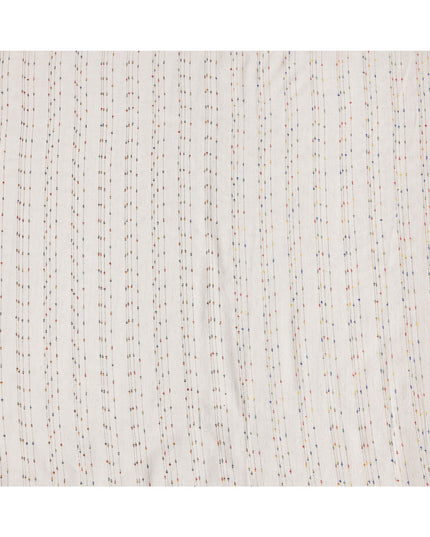 Off White Vertical Multicolor Dotted Stripe Synthetic Cotton Fabric, 140 Cms, India-D25376