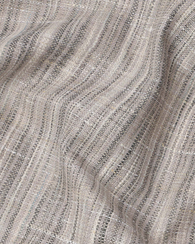 Grey Viscose Cotton Blended Fabric with Textured Striped Woven Design, 110 cms Width, Made in India-D25092