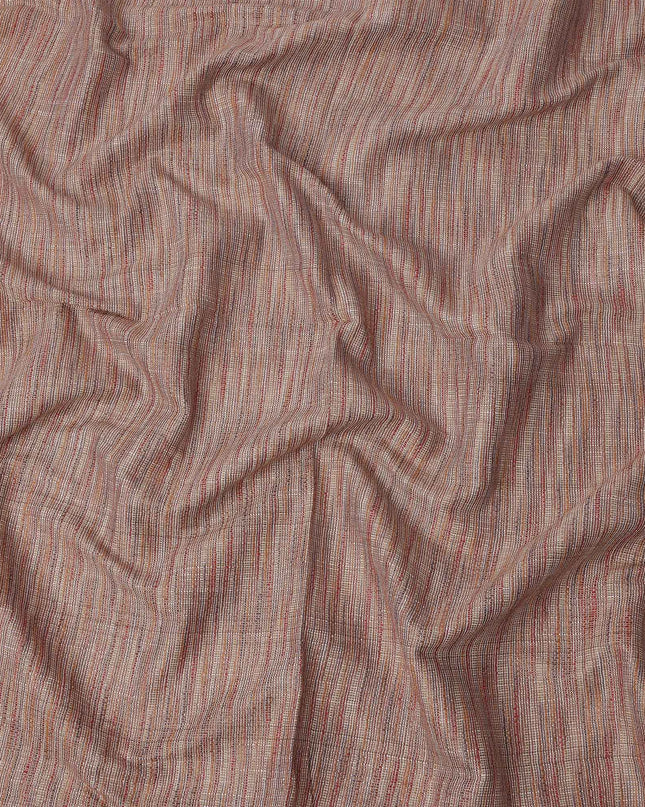 Brown Viscose Cotton Blended Fabric with Multicolor Striped Woven Design, 110 cms Width, Made in India-D25093