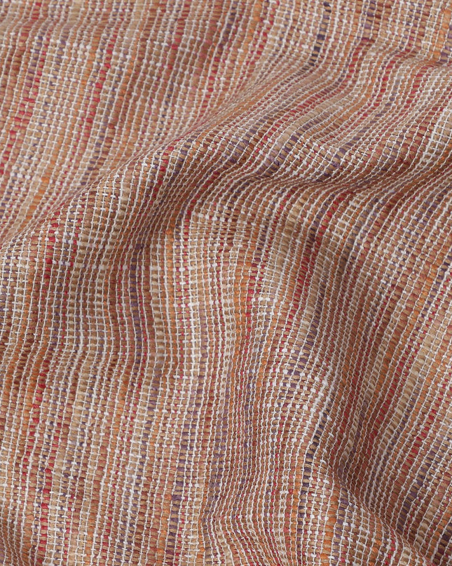 Brown Viscose Cotton Blended Fabric with Multicolor Striped Woven Design, 110 cms Width, Made in India-D25093