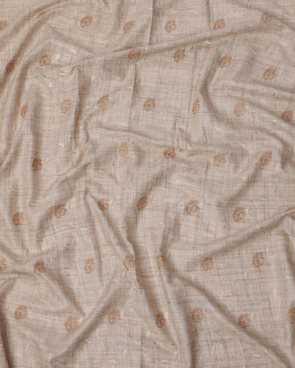 Beige Floral Embroidered Tussar Silk Fabric, 110 Cms Width, India-D25181