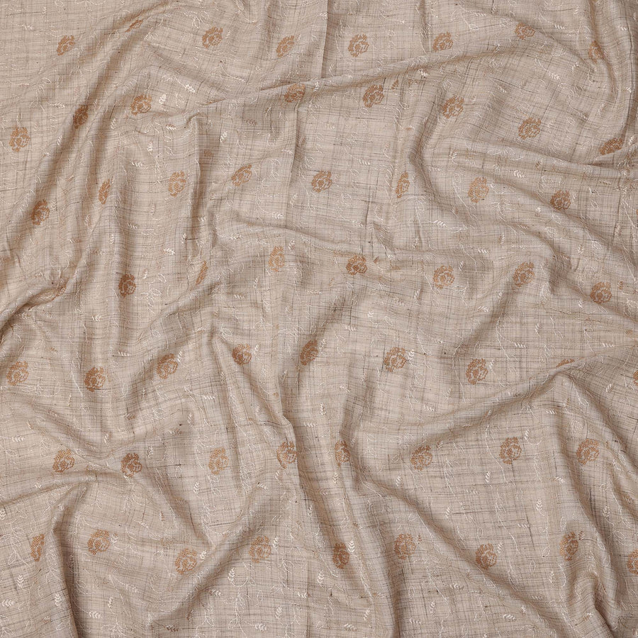 Beige Floral Embroidered Tussar Silk Fabric, 110 Cms Width, India-D25181