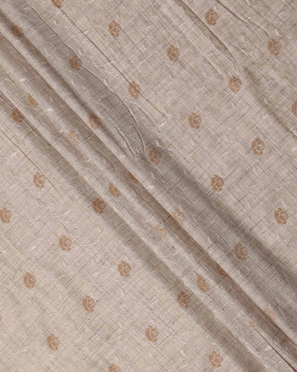 Beige Floral Embroidered Tussar Silk Fabric, 110 Cms Width, India-D25181