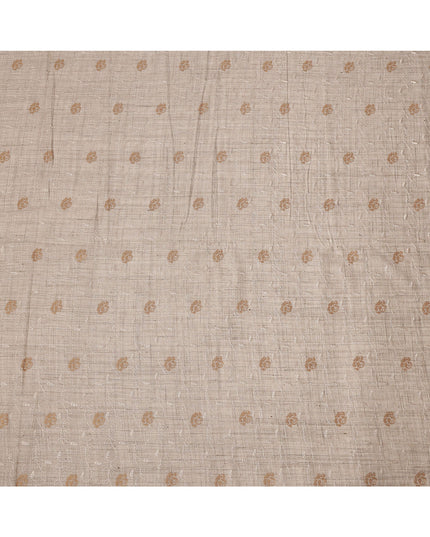 Beige Floral Embroidered Tussar Silk Fabric, 110 Cms Width, India-D25181