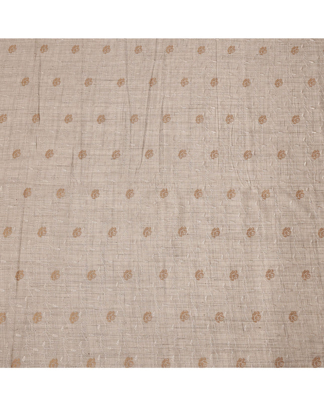 Beige Floral Embroidered Tussar Silk Fabric, 110 Cms Width, India-D25181